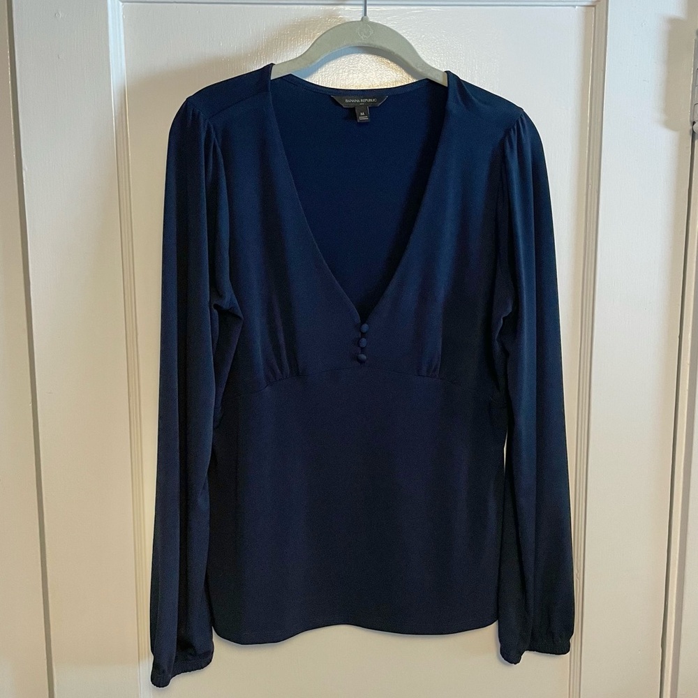 Banana Republic Deep Blue V-Neck Blouse